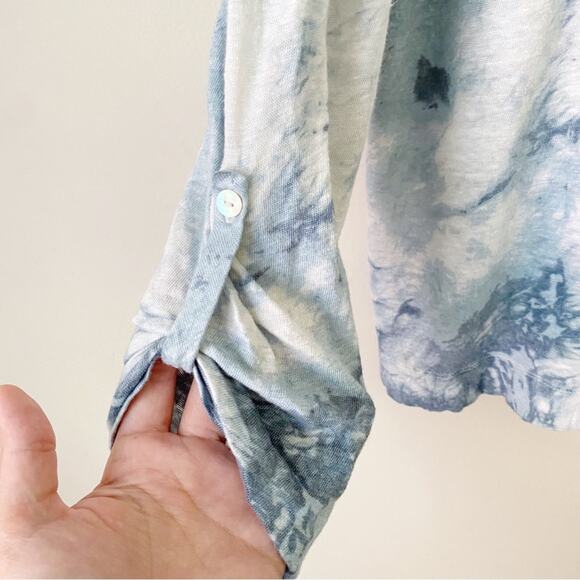 Cynthia Rowley | 100% Linen Hooded Long Sleeve Shirt Top Tie Dye Blue Medium - Picture 2 of 5